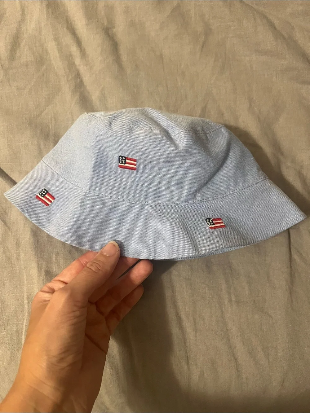 Janie and Jack Embroidered American Flag Heather Blue Bucket Sun Hat